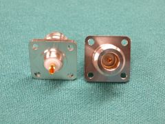 165041 - N Panel Socket (4 Hole Fixing) Solder Spill with White Bronze Body, Solder Pin Gold Plated with threaded holes to take M3 Fastener.