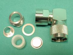 165073 - N Elbow Plug RG213/214, ANT/CNT/LMR400, ECOFLEX 10 or Equivalent Cable, Clamp, Top Hat Compression White Bronze Body, and Solder Pin Gold Plated.