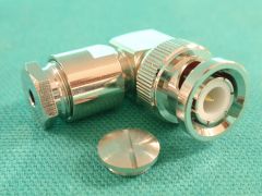 165140 - BNC Elbow Plug RG174, RG188, RG316 or Equivalent Cable, Clamp, Top Hat Compression White Bronze Body, Solder Pin Gold Plated.