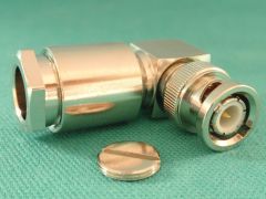 165160 - BNC Elbow Plug RG213, RG214,  LMR400 or  Equivalent Cable, Clamp, Top Hat Compression Nickel Body, and Solder Pin Gold Plated.