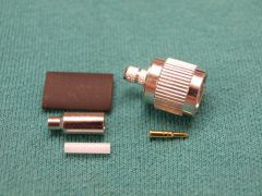 168400P - TNC Plug SR35 or Equivalent Cable, Crimp Body in White Bronze, Solder Pin Gold Plated.