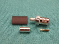 168410 - TNC Line Socket (Jack) RG58, RG141 or Equivalent Cable, Crimp Body in White Bronze, Crimp and or Solder Pin Gold Plated.