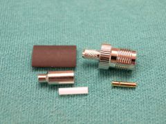 168410T - TNC Line Socket (Jack) RG178, RG196 or Equivalent Cable, Crimp Body in White Bronze, Solder Pin Gold Plated.