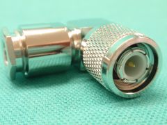 168415 - TNC Elbow Plug for ANT240, CNT240, LMR240, WBC240, RG8Mini or Equivalent Cable, Clamp, Top Hat Compression White Bronze Body, Solder Pin Gold Plated.