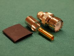 170109L - UHF Line Socket SO239 (Jack) RG214 or  Equivalent Cable, Crimp Nickel Body, Crimp and or Solder Pin Gold Plated.