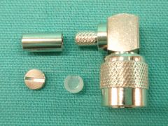 170201 - TNC Elbow Plug RG58, RG141 or Equivalent Cable, Crimp Nickel Body, Solder Pin Gold Plated.