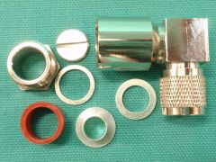 170206 - TNC Elbow Plug Ecoflex-10, ANT400, CNT400, LMR400, RG213, RG214 or Equivalent Cable, Clamp, Top Hat Compression Nickel Body with a Solder Pin Gold Plated.