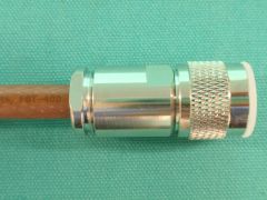 165060 - N Plug FBT-400 Times Microwave Coaxial Cable or Equivalent Cable, Clamp, Top Hat Compression White Bronze Body, and Solder Pin Gold Plated.