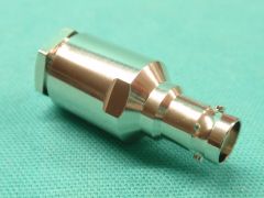 165105 - BNC Line Socket, RG213, RG214 or  Equivalent Cable, Clamp, Top Hat Compression Nickel Body, and Solder Pin Gold Plated.